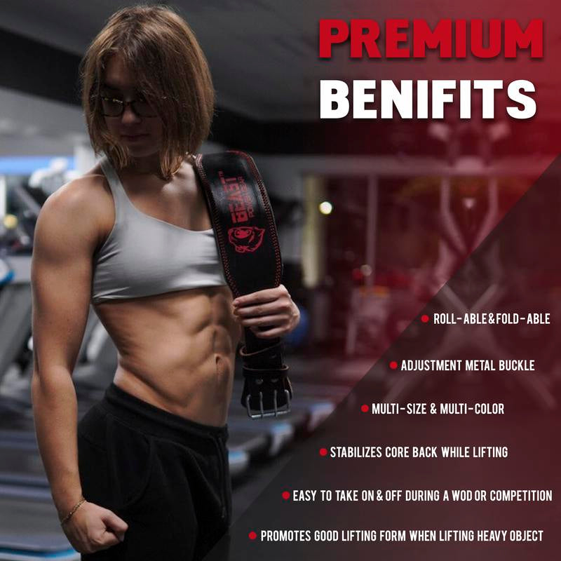 Weight Lifting Belt 4Inch Leather Belt with Free Wrap - Foam Padded Back Support Gym Belt for Bodybuilding Squat Deadlift Weight Belt, Weightlifting Belt Men Women